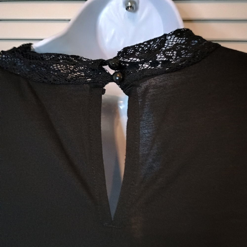 George Elegant Black Lace long Sleeve Women's Top with small collar Size 14 - Picture 4 of 8